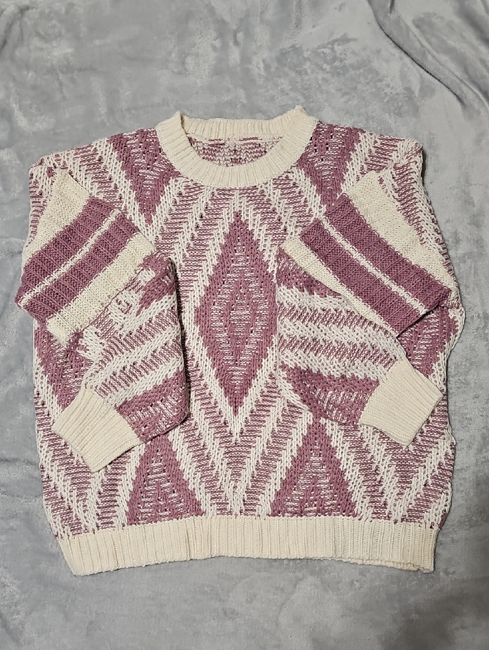Cupshe Cream & Purple Geometric Diamond Crewneck Sweater